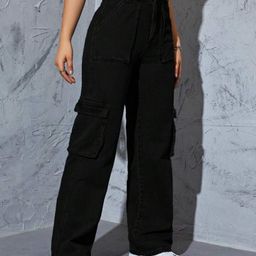 BROADSTAR Women Smart Wide Leg Clean Look Stretchable Cargo Jeans-image-87