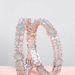 Opal Touch Set Of 2 Rhodium Plated American Studded Bangle-41