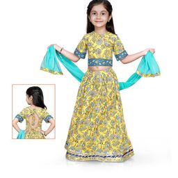 LIL PITAARA Girls Yellow & Blue Printed Ready to Wear Lehenga & Blouse With Dupatta-picture-43