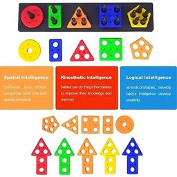 Sky Tech Plastic Geometric Blocks, Sorting & Stacking Toys for Toddlers and Kids Preschool, Color Stacker Shape Sorter Gift Educational Blocks Learning Toy for 3 Years Old Boys and Girls, 26 Pcs image 3