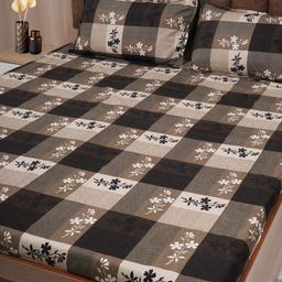 Adwitiya Brown & White Floral Printed 210 TC Double Queen Bedsheet with 2 Pillow Covers-image-86