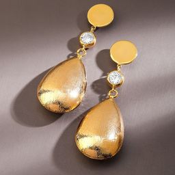 Rubans Voguish 18K Gold-Plated Cubic Zirconia Studded Teardrop Shaped Drop Earrings-12