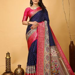 Panzora Kalamkari Zari Bandhani Saree-image-90
