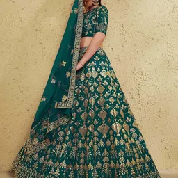 FABPIXEL Green Embroidered Sequinned Semi-Stitched Lehenga & Unstitched Blouse With Dupatta image 3