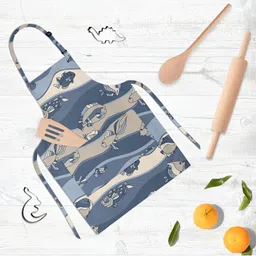 ArtzFolio Kids Grey & Blue Printed Cotton Aprons-34