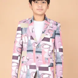 Crimsoune Club Boys Abstract Printed Notched Lapel Collar Cotton Single-Breasted Blazer-19