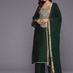 all about you Women Ethnic Motifs Embroidered Regular Thread Work Kurta with Trousers & With Dupatta-picture-38