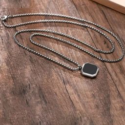 RV Jewels Unisex Stainless Steel Silver-Plated Square Shaped Pendant With Chain-image-88