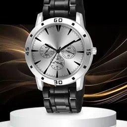 HDFCREATION Men Dial & Textured Straps Analogue Watch Silver-1002-19