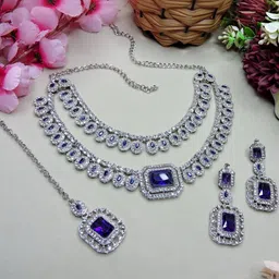 VATSALYA creation Rhodium-Plated Artificial Stone Studded Jewellery Set-image-79