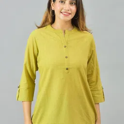 Suha Women Solid Mandarin Collar Cotton Shirt Style Top-picture-40