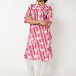 max Women Striped Printed Mandarin Collar Cotton Straight Kurta-picture-7