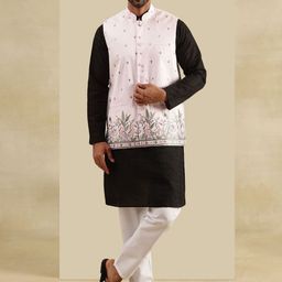 SOJANYA Men Floral Embroidered Cotton Kurta with Pyjama-27