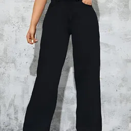 MK Women Comfort Fit Wide Leg High-Rise Clean Look No Fade Non Stretchable Jeans-picture-15