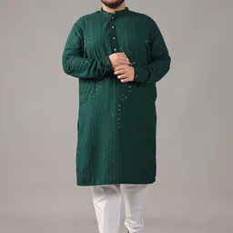 SOJANYA PLUS Men Embroidered Regular Sequinned Pure Cotton Kurta with Churidar-18
