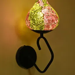 1ST TIME Green & Pink Printed Glass Traditional Cylinder Shaped Wall Lamp-picture-6