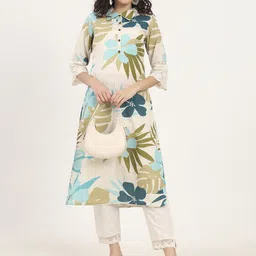 Divena Floral Printed Shirt Collar Cotton Straight Kurta-image-59