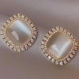 Rovlina Women Square Cubic Zirconia & Pearl Studded Gold Plated Studs-image-7