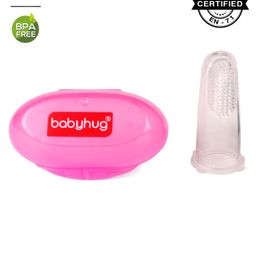 Babyhug Silicone Finger Brush With Case-Pink-image-36