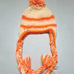 Knits & Knots Striped Ear Flap Cap - Circumference 32cm- Orange & Cream-picture-10