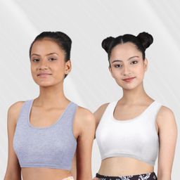 D'chica Solid Pack Of 2 Non Padded Non Wired Beginner Bras - Grey White-image-61
