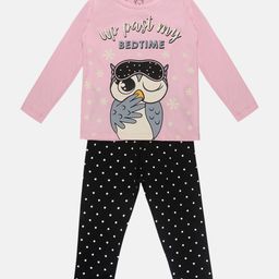 Little Marine Full Sleeves Owl Printed Night Suit - Pink-image-20