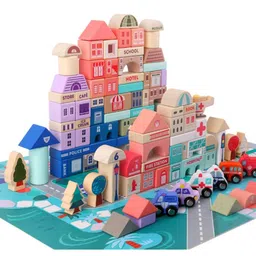 NESTA TOYS Wooden City Building Blocks Set Multicolour - 115 Pieces-picture-4