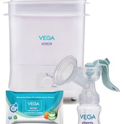 Vega Baby & Mom 4 in 1 Electric Steam Sterilizer with Dryer- White &  Pure Water Wet Wipes- Pack of 72 &  Natural Expression Advanced Manual Breast Pump - White-image-41