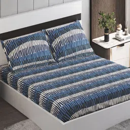 Home Centre Juniper Blue & White Printed 160 TC Queen Bedsheet Set 2.40 m x 2.20 m-image-69