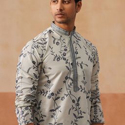 Jompers Men Floral Embroidered Chikankari Kurta-image-63
