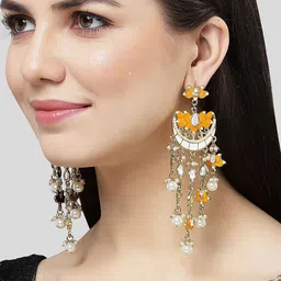 KARATCART Gold Plated Kundan Studded Lotus Shaped Chandbalis-23