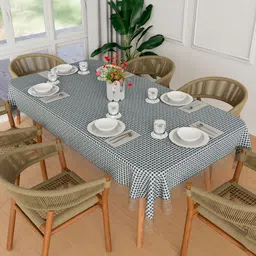 Aura Grey Checked Printed Waterproof 6-Seater Rectangle 1.52 m x 2.3 m PVC Table Cover-16