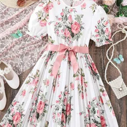 Miss & Chief Girls Floral Printed Fit & Flare Midi Dress-11