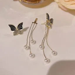 Celestique Cubic Zirconia Studded Butterfly Shaped Korean Drop Earrings-image-23