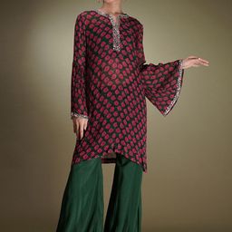 Breathe by Aakanksha Singh Floral Printed Sequinned Silk Georgette Tuinc With Palazzo-picture-51
