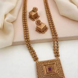 LAFORWORD Gold Plated Artificial Stones Studded & Beaded Jewellery Set-image-42