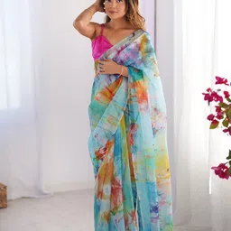 Kalista Printed Organza Saree with Tassels-21