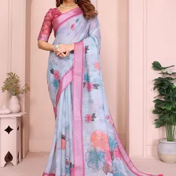 PAMPER YOURSELF Floral Zari Linen Blend Saree-image-51