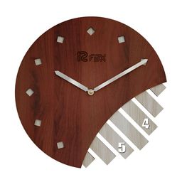 12 fox Coffee Brown & Grey Wooden Analogue Wall Clock-10