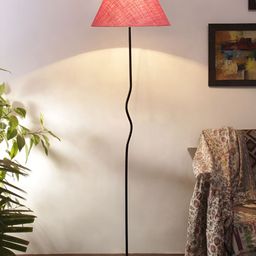 Devansh Pink & Black Frustum Floor Lamp With Shade-24