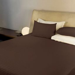 LABHAM Simple Living Coffee Brown Striped 210 TC King Bedsheet With 2 Pillow Covers-image-82