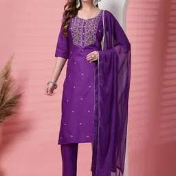 Moda Rapido Women Ethnic Motifs Embroidered Regular Thread Work Kurta with Trousers & With Dupatta-picture-14