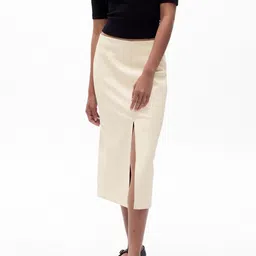 GAP Women Faux Leather Straight Front Slit Midi Skirt-image-7