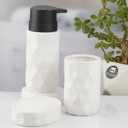 Kookee White 3 piece Abstract Ceramic Bath Accessories Set-76