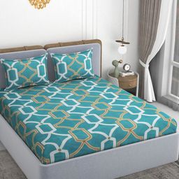 VOMZER Turquoise Blue 210 TC Queen Bedsheet with 2 Pillow Covers-image-94