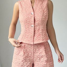 Outzidr Self-Designed Collar Neck Blazer Top With Shorts Co-Ords-image-27