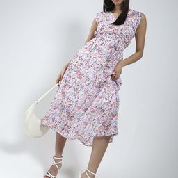 Sera Floral Print Chiffon Fit & Flare Midi Dress-image-77