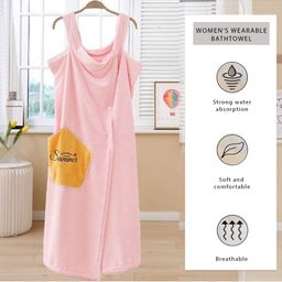 HOUSSE Pink Textured Microfiber Bath Robe-4