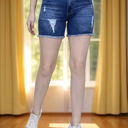 DressBerry Basics Women Washed High-Rise Denim Denim Shorts Technology-image-95