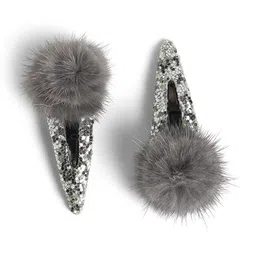 RIBBON CANDY Girls Fur Tic Tac Hair Clipwith Soft Pom Pom and 1 Pair Matching Rubbeband-image-10